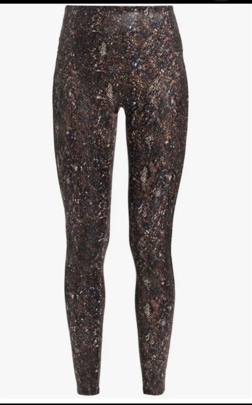 Spanx Faux Leather Snake Shine Leggings - mocha snake, L